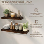 Marsmiles 36 inch Floating Shelves for Wall Solid Elm Wood Shelves|Rustic Wall Shelves with Invisible Heavy-Duty Bracket for Bathroom Living Room Kitchen|Walnut, 2 Pack