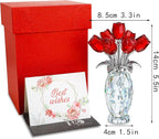 H&D HYALINE & DORA Crystal Rose Flower Figurine,Glass Flower Bouquet Ornament,Glass Rose Gift for Christmas Mother's Day Valentine's Wedding Party