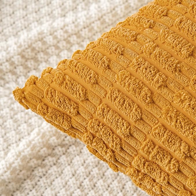 MIULEE Pack of 2 Corduroy Decorative Lumbar Throw Pillow Covers 20x12 Inch Soft Boho Striped Pillow Covers Modern Farmhouse Home Decor for Summer Sofa Living Room Couch Bed Gold Yellow