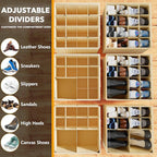 SpaceAid Shoe Organizer for Closet, 2 Pack Foldable Shoe Storage Containers Baskets Boxes Bins w/Adjustable Dividers, Fits 16-32 Pairs, Beige