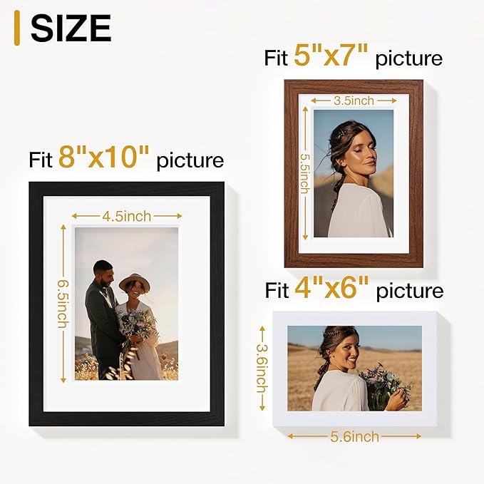 Vittanly 15 Pack Picture Frames Collage Wall Decor, Multi Sizes Including 3pcs 8x10, 6pcs 5x7 and 6pcs 4x6 Photo Frames, Gallery Frame Set for Wall or Tabletop Display, Black, Walnut Brown and White