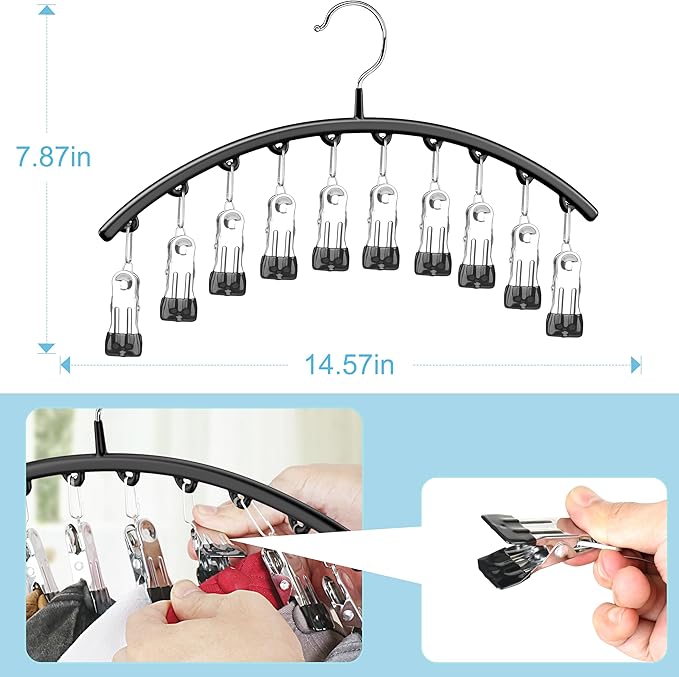Hat Hangers for Closet, Metal 2 Pack Hat Organizer Holder for Hanger Closet Display, Hat Racks for Baseball Caps w/10 Clips, Hat Holder for Ball Caps & Accessories, for Men Women, Black