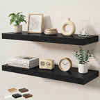 Floating Shelves for Wall 36 in x 9.3 in Deep, Wall Mounted Rustic Wood Shelf with Invisible Brackets for Storage & Display, Living Room Bedroom Bathroom, Black, 2 Pack