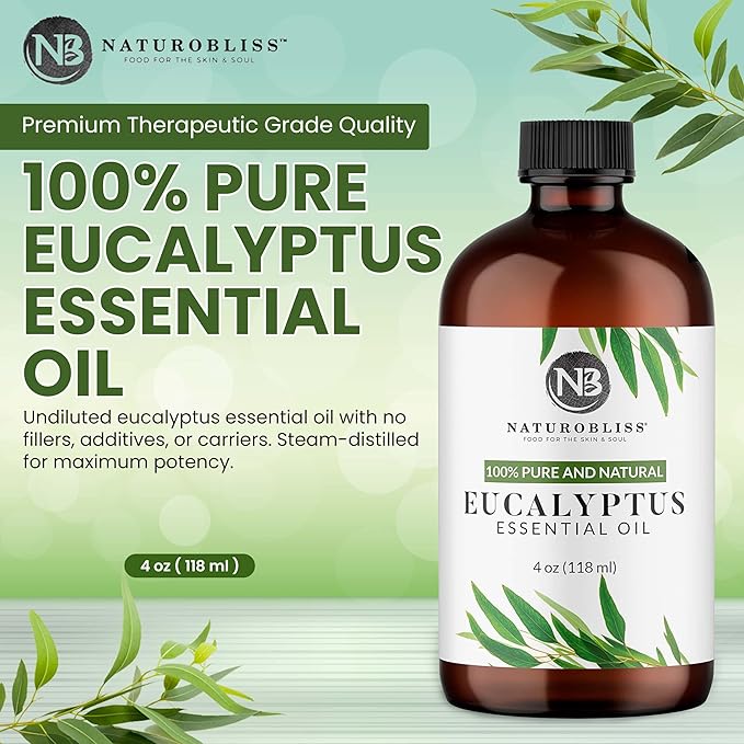NaturoBliss 100% Pure Natural Undiluted Eucalyptus Essential Oil (4oz) Premium Therapeutic Grade Aromatherapy