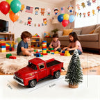 Vintage Red Pickup Truck Toy -Pull and GoTrucks for Kids and Boys.Farmhouse Holiday Centerpiece Winter Decor for Mantel,Tabletop,– Toy Gift for Family,Child,Christmas Enthusiasts(With Free small Tree)