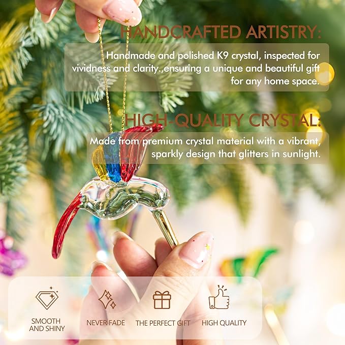 6Pcs Hand Blown Glass Hummingbird 1.3''*2.7'' Small Hanging Ornaments Crystal Humming Bird Figurines Collectible Decor for Home