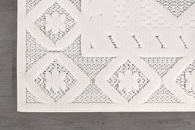 Modern Micro Loop Indoor Runner Rugs for Living Room Bedroom Kitchen Geometric Trellis White 2x7 Luxury Durable Low and High Pile Non-Shedding Stain Resistant Soft Area Carpet 2 x 7