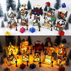 Shappy 48 Pcs Christmas Village Houses Town Buildings Accessories 10 Light up Christmas Village House 12 Mini Trees 12 LED Lights 2 Snow Blanket Box for DIY(Classical Style)