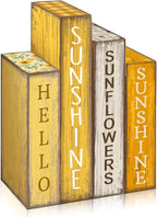 Lineshading 4 Pcs Summer Table Decoration Wooden Book Sunflower Decoration Yellow and White Summer Tiered Tray Decor Wood Book Sign Farmhouse for Home Shelf Coffee Table