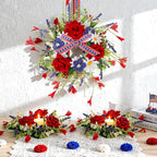 8 PCS Mini Patriotic American Cabinet Wreaths Small Red White and Blue Floral Wreath for Front Door with Ribbon Roses Daisy Forsythia July Independence Day Hanging Wreath for Porch Wall Window Decor
