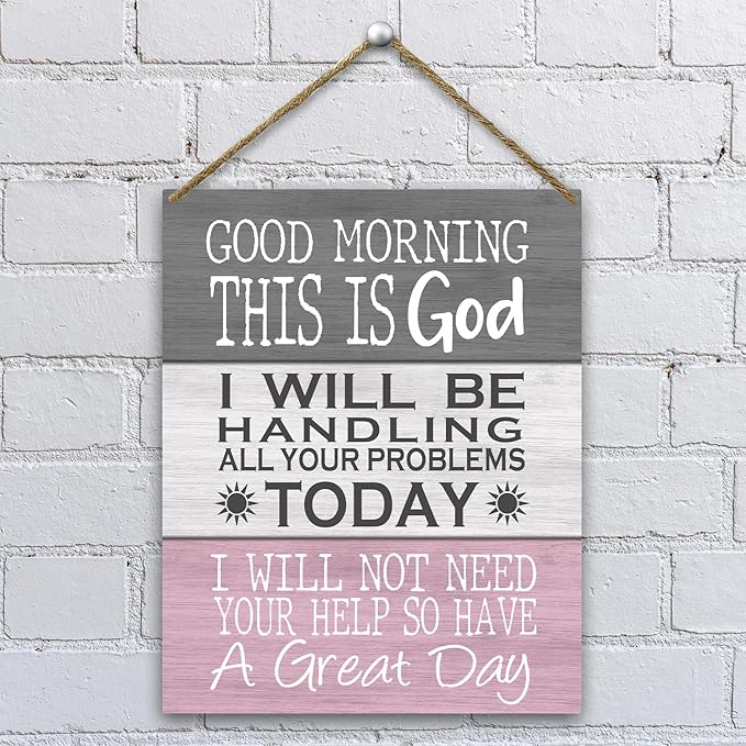 Christian Gift Bible Gifts Religion Gift for Women Men Home Decor Good Morning This is God Inspirational Wood Hanging Sign Plaque with Rope Wall Office Bedroom Shelf Decor -30