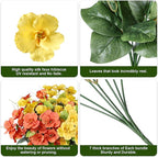 Fake Hibiscus Artificial Flowers for Outdoors Spring Summer Decoration, 6 Bundles Silk Hibiscus Flowers Bouquet UV Resistant Look Real Faux Plants for Outside Planter Front Door Porch Balcony, 2MixHC