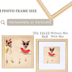 12x12 Picture Frame Natural,12 x 12 Frame with Mat for 8x 8,Rustic Wooden Frame 12x12 with Real Glass,Square 12 by 12 Frame Collage Gallery Frames Wall,Perfect Décor Gifts