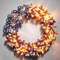 Patriotic Wreath 18 Inch American Flag Wreath for Front Door, Burlap Red White and Blue Decor with Stars Stripes and Timer-Equipped Light Strip for 4th of July Memorial Day Veterans Day