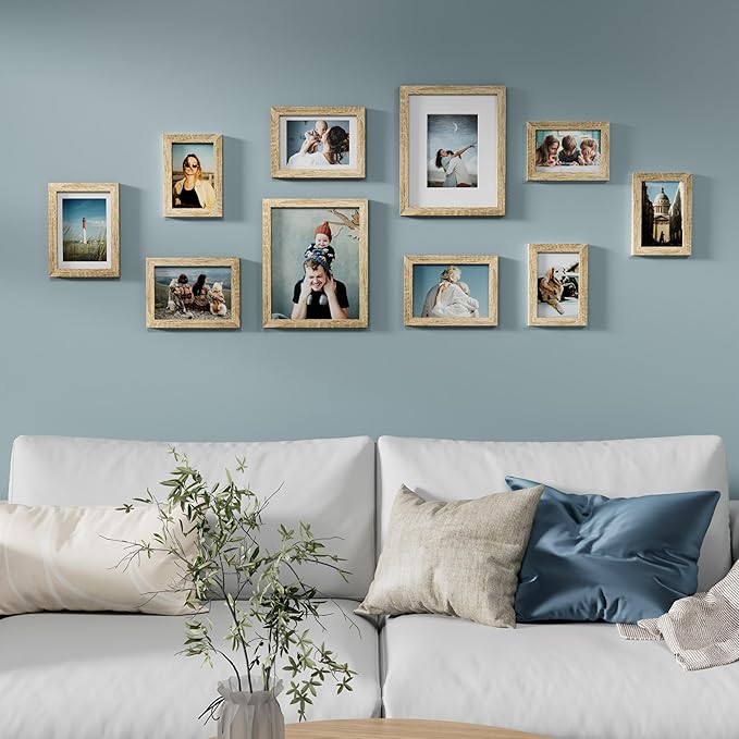 Vittanly Picture Frames Set of 10, Picture Frames Collage Wall Decor with Two 8x10, Four 5x7, and Four 4x6 Photo Frames, Gallery Wall Frame Set for Wall or Tabletop Display, Light Wood