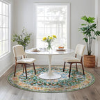 U'Artlines Boho Round Vintage Area Rug 4ft Machine Washable Low Pile Soft Floor Carpet Non Slip Non Shedding Accent Rug for Living Room Bedroom Entryway Dining Room Office Green