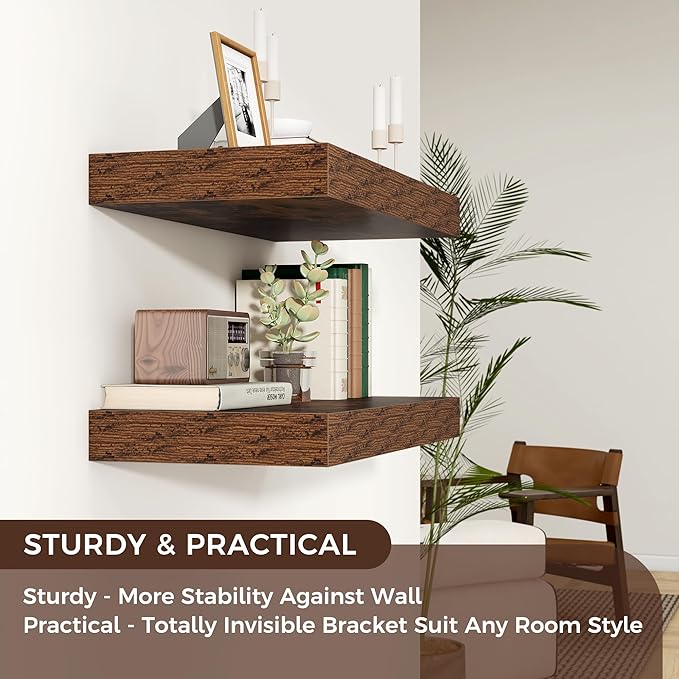 Venusmiles Floating Shelves for Wall, 36 Inch Wide x 12 Inch Deep Floating Shelves, Long Wood Floating Wall Shelf Shelves for Living Room Bathroom Bedroom Kitchen Home - (Brown, 36" W x 12" D x 2" H)