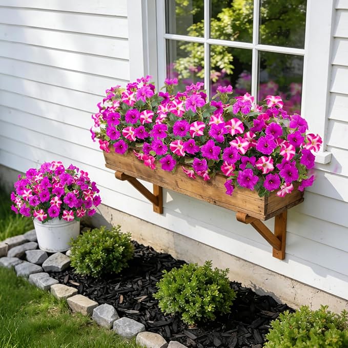 6 Pcs Artificial Petunia Flowers for Outdoor, Fake Spring Petunias Faux Silk Flowers for Outdoors UV Resistant Plants for Planters Garden Porch Patio Window Box Indoor Table Decor(Fuchsia Purple)