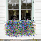 Artificial Hanging Flowers for Outdoors, 2 Pcs Fake Hanging Plant Spring Summer Decoration, UV Resistant No Fade Faux Flower for Porch Patio Yard Window Home Decor(Purple Blue)