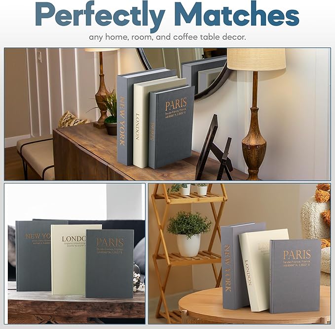 Faux Book Storage Box Set (Set of 3) – Decorative Faux Books with Hidden Storage for Coffee Table Decor, Bookshelf or Mantle – Linen Decorative Book Boxes – Aesthetic Decor for Homes