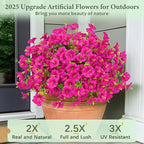 MARTINE MALL 12 Bundles Look Real Artificial Flowers for Outdoors, Realistic Fake Outdoor Flowers, UV Resistant Silk Petunia Flowers for Outside Faux Flowers Plants for Outdoor Porch, Fuchsia