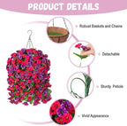 Artificial Flowers with Hanging Basket, Outdoor Faux Plants Silk Morning Glory Vines, Fake Green Arrangement for Garden Patio Spring Summer Decor(Hot Pink Purple)