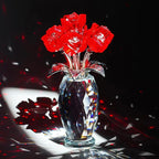 Red Crystal Rose Flower Figurine with Base,Glass Flower Bouquet Gifts for Women Girlfriend Wife,Handmade Crystal Flower Collectible Home Table Decor for Christmas Day Wedding Anniversary