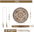 Hanobe Round Decorative Tray for Table: 2Pcs Vintage Coffee Table Trays with Boho Bead Garland for Home Decor - Farmhouse Wood Circle for Kitchen Counter Women