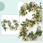 6FT Artificial Eucalyptus Garland, Spring Greenery Garland with Berries and Wildflowers for Home Table Mantle Wedding Festival Indoor Outdoor Decor