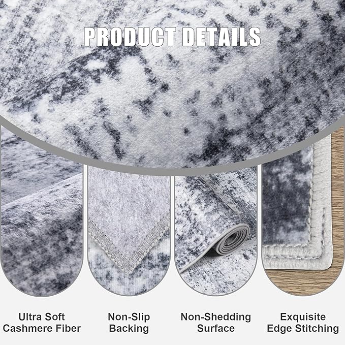 Washable Area Rug 3x5 Entryway Rug: Washable Modern Abstract Soft Thin Rug Indoor Floor No Slip Stain Resistant Carpet for Bedroom Dining Room Farmhouse Nursery Home Office - Grey