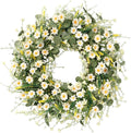 Sggvecsy White Daisy Wreath 24 Inch with Fake Silk Floral Green Eucalyptus Leaves and Lavender for Spring Summer Front Door Window Wall Wedding Farmhouse Festival Decor