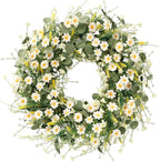 Sggvecsy White Daisy Wreath 24 Inch with Fake Silk Floral Green Eucalyptus Leaves and Lavender for Spring Summer Front Door Window Wall Wedding Farmhouse Festival Decor