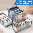 14 Pcs 6 Different Sizes Upgraded Wardrobe Clothes Organizer Jeans Organizer for Closet Foldable Pants Storage with Compartments Divided Sweater Boxes for Closet Shirts Underwear Socks Bra Bins, Gray
