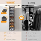 YOUDENOVA Upgraded Extra Wide Hanging Shoe Organizer for Closet, 8-Shelf Storage Organizer with 8 Side Pockets, Hanging Shoe Rack for Hats Clothes Jeans, 2 Packs, Grey