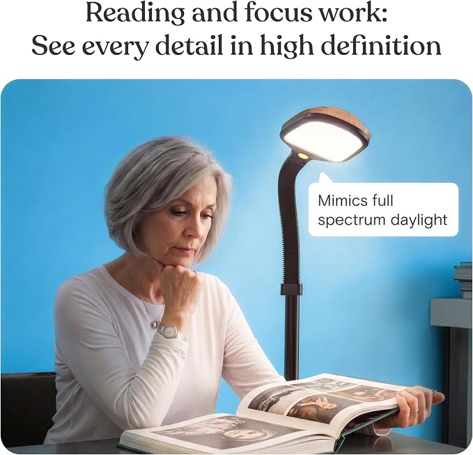 Brightech Litespan - LED Floor Reading Lamp, Modern Wooden Style, Adjustable Gooseneck, 850-950 Lumens, 12W, 3-Year Warranty