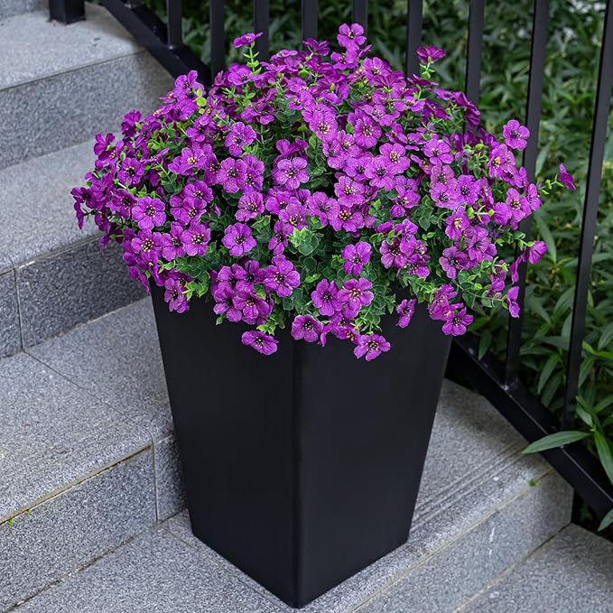 Lnoicy 20 Bundles Artificial Flowers for Outdoor Fake Plants for Spring Decoration,Faux Eucalyptus Flowers for Planter UV Resistant Lifelike for Home Porch Garden（Fuchsia）