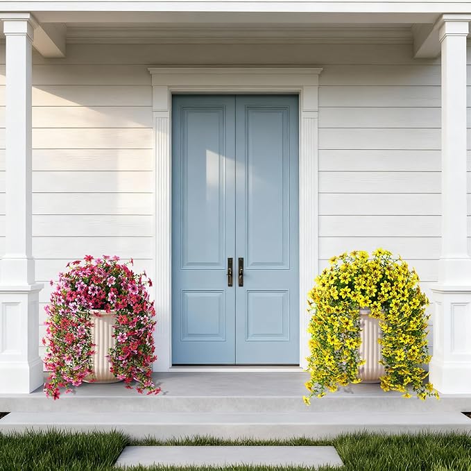 Artificial Hanging Flowers Plants for Outdoor Spring Summer Decoration, 2PCS Faux Silk Daisy UV Resistant Look Real for Outside Home Indoor Planter Porch Garden Yard Decor(Yellow)