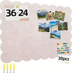 Scalloped Beige Felt Bulletin Board 36x24 Inches - Self-Adhesive Foldable, with 30 Pushpins, Cork Board Alternative - Decorative Pin Board for Wall, Home, Office & School (Beige, 36"x 24")