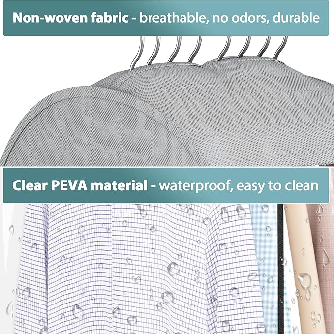 10" Gusseted Garment Bags for Hanging Clothes with clear window, 60" Suit Bags for Open Closet Storage, Clothing Cover for Coat, Dress, Jacket, Shirt, Fur Wardrobe Protector, 4 Packs