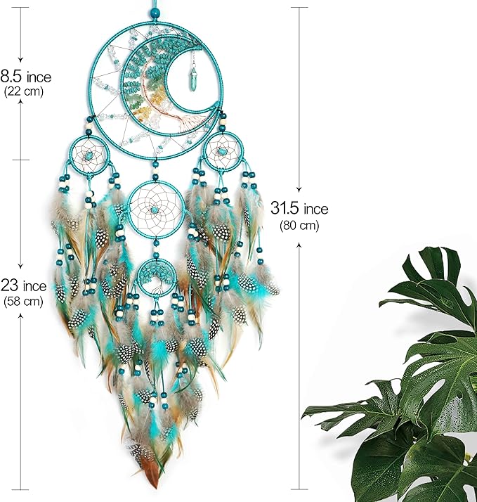 Dream Catchers, Large Dream Catchers for Bedroom Adult Crystal Tree of Life Dream Catcher Wall Decor with Turquoise Hanging Ornament Teen Dorm Room Decor Festival Gift
