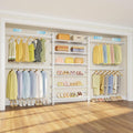Timate S3X PLUS Closet System, Expandable Wall Mounted Closet with 6 Adjustable Shelves & 4 Expandable Hanger Rods, Industrial Pipe Clothing Rack for Hanging Clothes, Fits Spaces 6'11"- 9'10", White