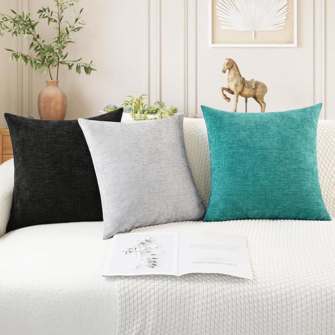 CaliTime Throw Pillow Covers Decorative 18 X 18 Inches Pack of 4 Cozy Chenille Cushion Cases for Couch Sofa Bed Living Room Home Moonbeam Gray