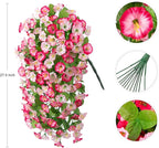 Artificial Fake Hanging Flowers Plants for Outdoor Decoration, 2PCS Faux Silk Morning Glory Long Vines Stems UV Resistant Look Real for Spring Summer Outside Home Porch Patio, Pink