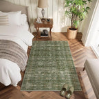Washable 4x6 Rugs for Living Room, Boho Non-Slip Vintage Distress Small Rugs for Bedroom Nursery Office, 0.3" Neutral Oriental Throw Thin Carpet with Cushioning Pad, Grass Green/Multi