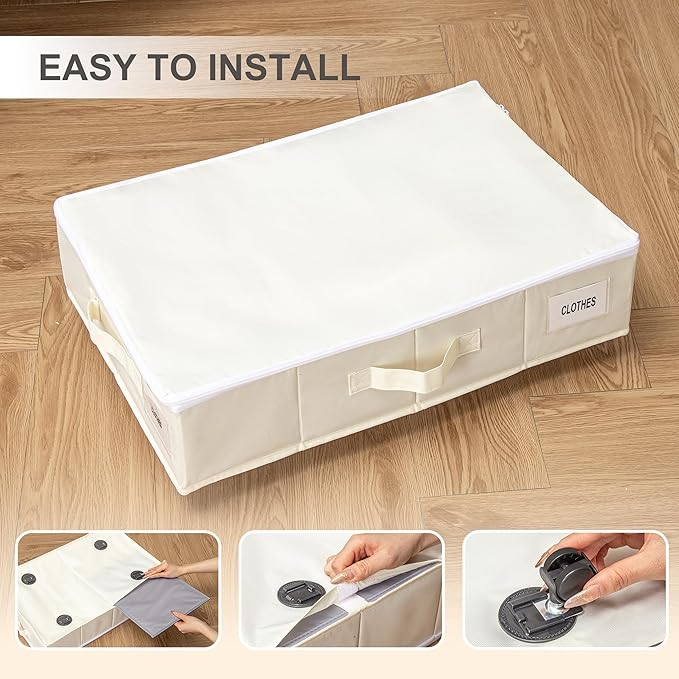 Under Bed Storage with Wheels, Rolling Under Bed Storage Containers with Label Holders for Clothes, Shoes and Blankets, Underbed Shoe Organizer with Cover, 2 Pack Black (30.71x15.7x7.28 in)