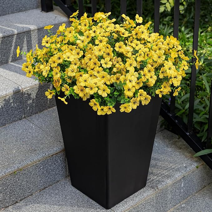Lnoicy 20 Bundles Artificial Flowers for Outdoor Fake Plants for Spring Decoration,Faux Eucalyptus Flowers for Planter UV Resistant Lifelike for Home Porch Garden（Yellow）
