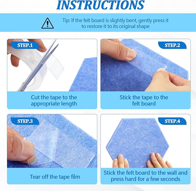 Mindsoft 16 Pcs Hexagon Cork Board for Walls with 50 Wooden Push Pins 6.7 x 5.9 in Felt DIY Tiles Notice with Nano Tape Hanging Bulletin Board for Home Photo Office Memo Note(Ocean)