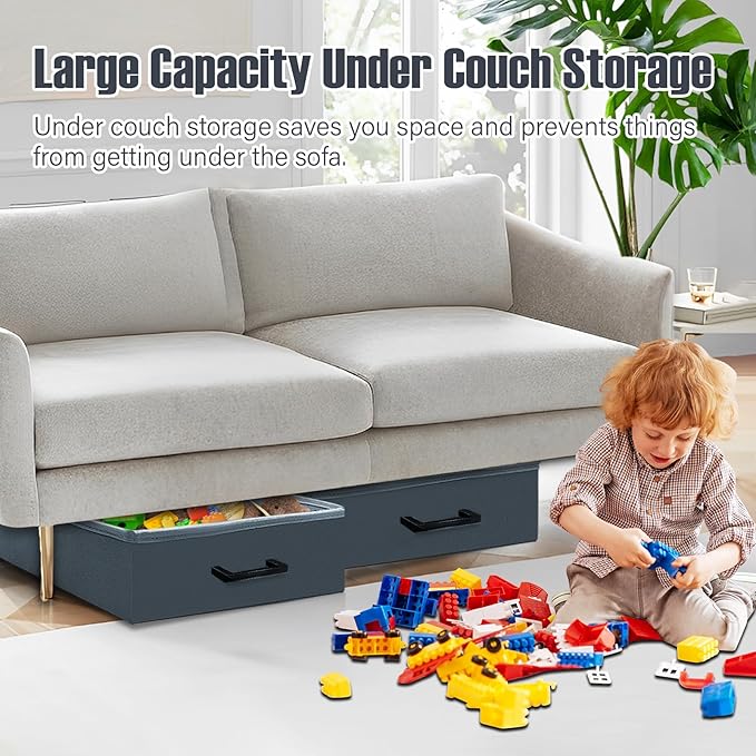 Under Couch Storage, 2 Pack Under Bed Containers, Foldable Under Sofa Storage keeps things out, Under Couch Storage Box for Toys, Blocks, Puzzles, Plush Dolls, Books (23.62 * 15.75 * 5.51in)