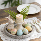 Hanobe Candle Plate Holder Tray: Round Wood Decorative Candle Plate - Rustic Farmhouse CoffeeTable Decor - Tealight Pillar Trays for Home Decor (Whitewash)