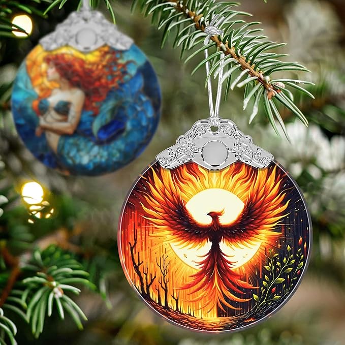 Stained Glass Suncatcher Ornament - Phoenix Christmas Decorations - Christmas Ornaments for Tree - Holiday Present Ideas - Gift Exchange